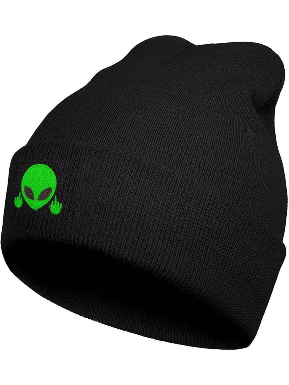 Unisax Black Green Alien Warm Cuffed Skull Soft Slouchy Halloween Beanie Hats